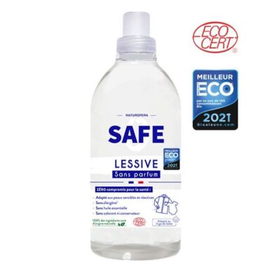 SAFE  hüpoallergeenne lõhnatu looduslik pesugeel kõigile riietele, ka beebiriietele 1000ml