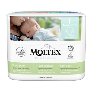 Moltex Pure & Nature ökoloogilised mähkmed Newborn (2-4kg) 22tk