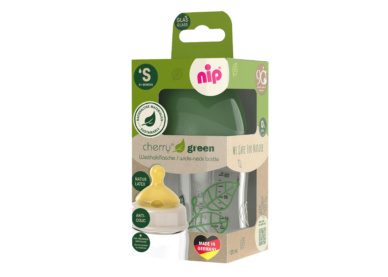 nip® Cherry Green laia kaelaga klaasist lutipudel, koolikutevastane ja aeglase vooluga (vanusele 0+) toon Beige 120ml - Image 3