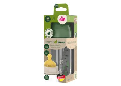 nip® Cherry Green laia kaelaga klaasist lutipudel, koolikutevastane ja keskmise vooluga (vanusele 0+) toon Green 240ml - Image 3