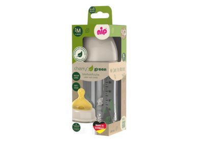 nip® Cherry Green laia kaelaga klaasist lutipudel, koolikutevastane ja keskmise vooluga (vanusele 0+) toon Beige 240ml - Image 3