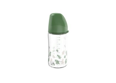 nip® Cherry Green laia kaelaga klaasist lutipudel, koolikutevastane ja keskmise vooluga (vanusele 0+) toon Green 240ml - Image 2