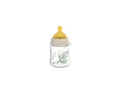 nip® Cherry Green laia kaelaga klaasist lutipudel, koolikutevastane ja aeglase vooluga (vanusele 0+) toon Beige 120ml