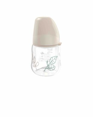 nip® Cherry Green säästvatest materjalidest laia kaelaga lutipudel, koolikutevastane ja aeglase vooluga (vanusele 0+) toon Beige 150ml - Image 2