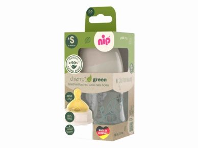 nip® Cherry Green säästvatest materjalidest laia kaelaga lutipudel, koolikutevastane ja aeglase vooluga (vanusele 0+) toon Beige 150ml - Image 3