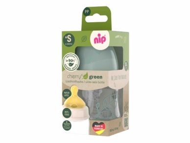 nip® Cherry Green säästvatest materjalidest laia kaelaga lutipudel, koolikutevastane ja aeglase vooluga (vanusele 0+) toon Green 150ml - Image 2