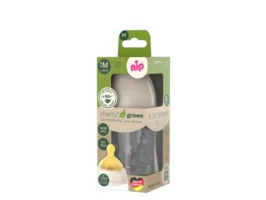 nip® Cherry Green säästvatest materjalidest laia kaelaga lutipudel, koolikutevastane ja keskmise vooluga (vanusele 0+) toon Beige 260ml - Image 3