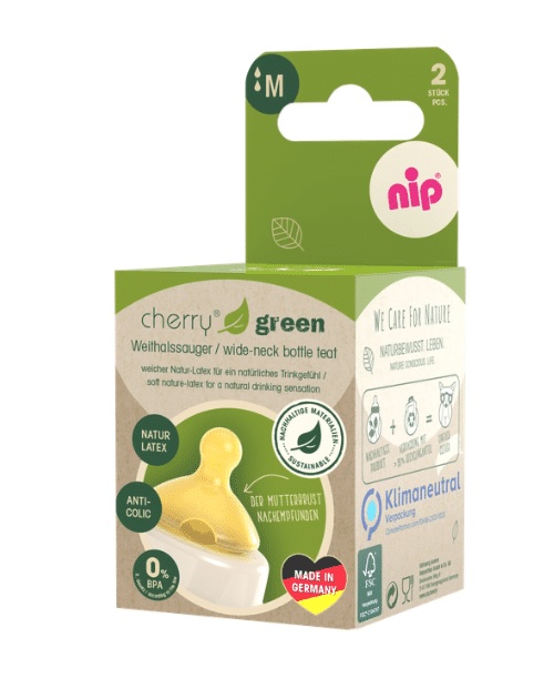 nip® Cherry Green laia kaelaga lutipudeli latekslutt M (0+ elukuud), 2tk