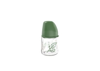 nip® Cherry Green laia kaelaga klaasist lutipudel, koolikutevastane ja aeglase vooluga (vanusele 0+) toon Green 120ml