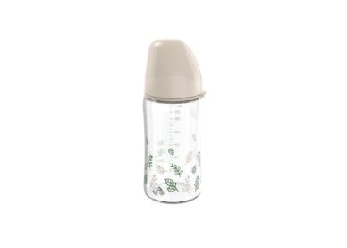 nip® Cherry Green laia kaelaga klaasist lutipudel, koolikutevastane ja keskmise vooluga (vanusele 0+) toon Beige 240ml - Image 2
