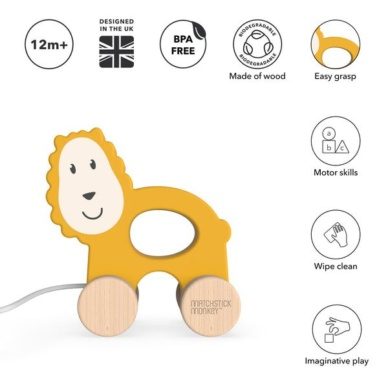 Matchstick Monkey pöögipuidust järele tõmmatav Lion