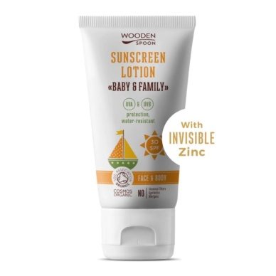 Wooden Spoon orgaaniline päikesekaitselosjoon nähtamatu tsingiga kogu perele SPF30 (150ml)