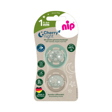 nip® helendav öölutt lateks Cherry Night suurus 1 (0-6 elukuud), roheline/pruun 2tk