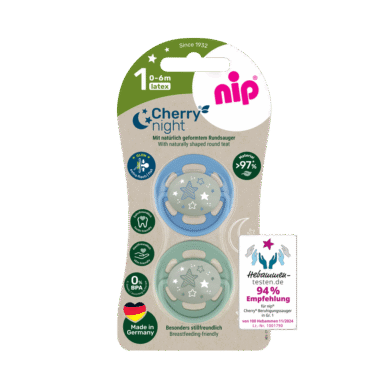 nip® helendav öölutt lateks Cherry Night (0-6 elukuud), roheline/sinine 2tk