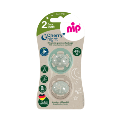 nip® helendav öölutt lateks Cherry Night suurus 2 (6+ elukuud), roheline/pruun 2tk