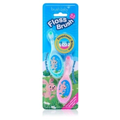 Brush Baby FlossBrush™ beebihambahari (0-3 aastat) Pink & Teal