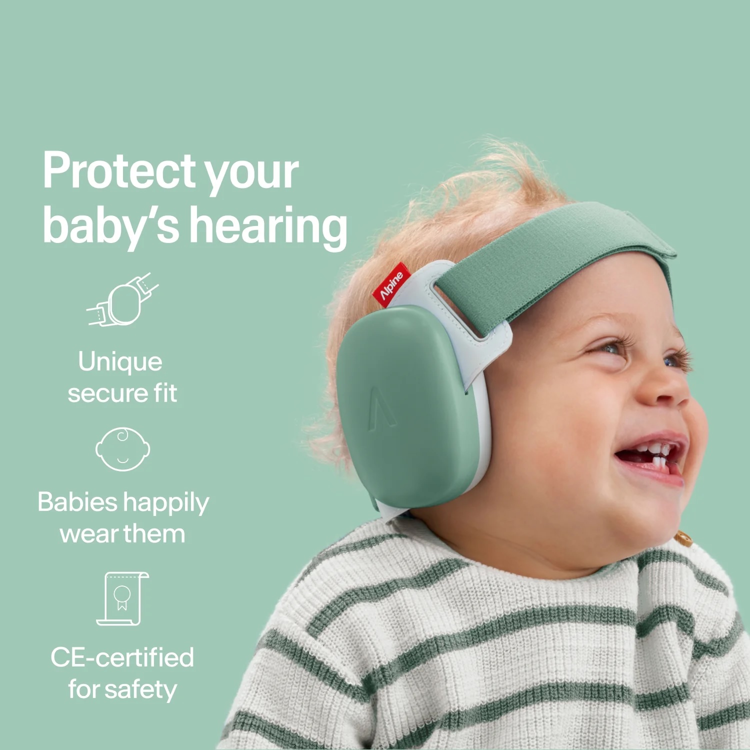 Alpine Muffy Baby Comfort kõrvaklapid beebidele ja väikelastele Sage Green - Pilt 2