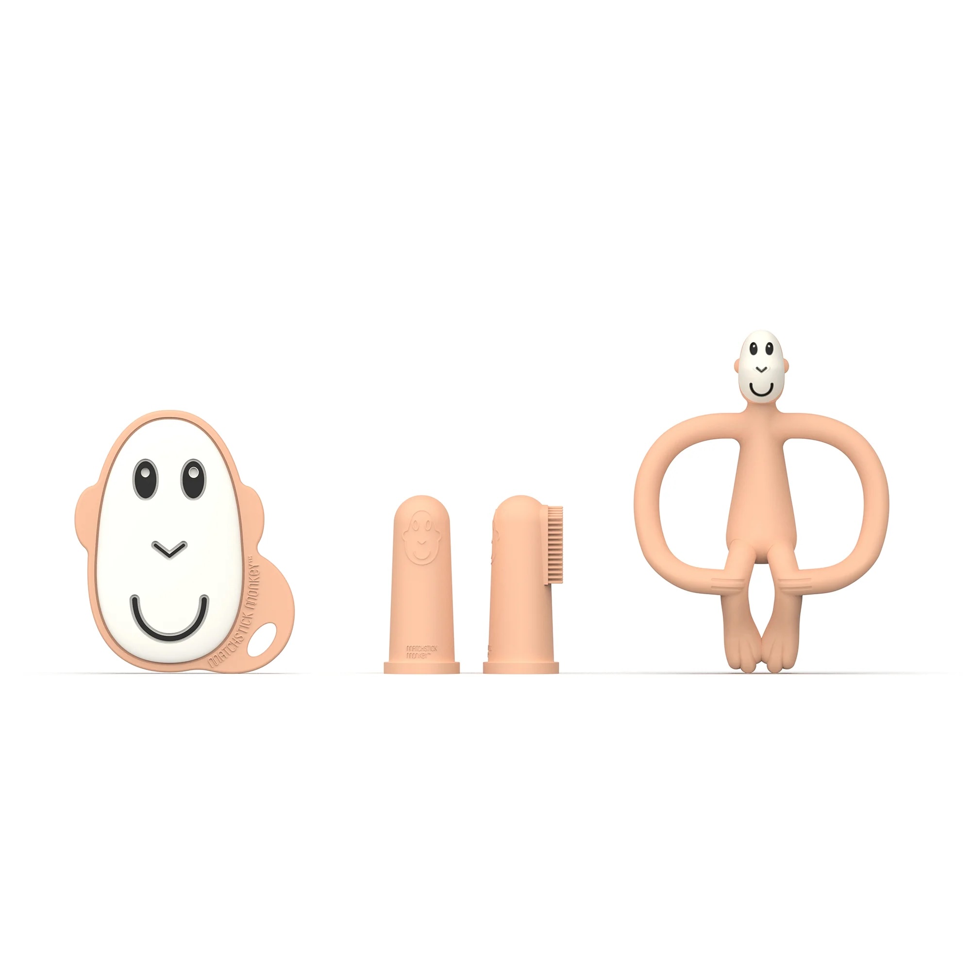 Matchstick Monkey Starter Set näpuhambahari + ahvikese närimislelud, toon Peach