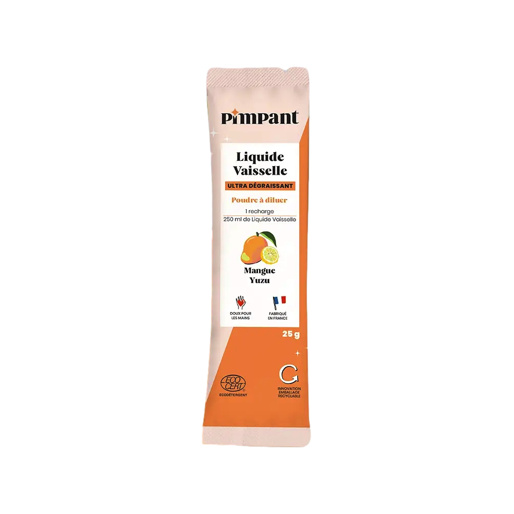 PIMPANT mango- ja sidrunilõhnaline nõudepesuvahendi täitepakend 25g