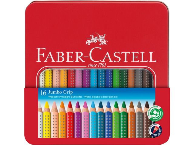 Faber-Castell Jumbo Grip värvipliiatsid metallkarbis 16tk